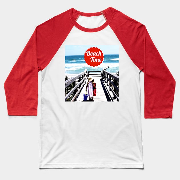 Beach Time as Child Walks toward the Ocean Baseball T-Shirt by Shell Photo & Design